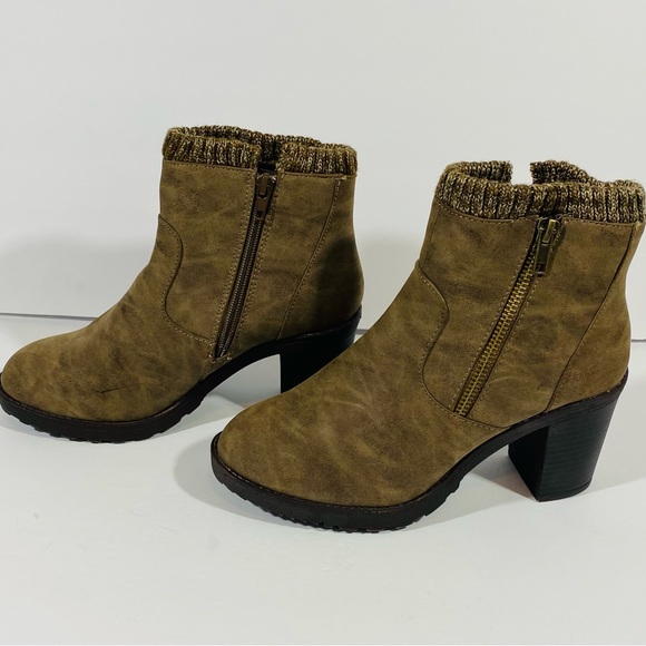 Twisted Booties Womens Size 7 Brown Shade Ankle Boots Side Zip Knit Edge Heel - Picture 3 of 11